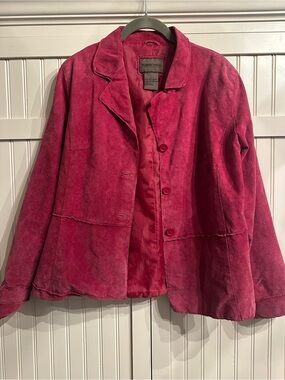 Vintage Brandon Thomas Raspberry Pink Suede Leather Blazer Jacket Women's Size L